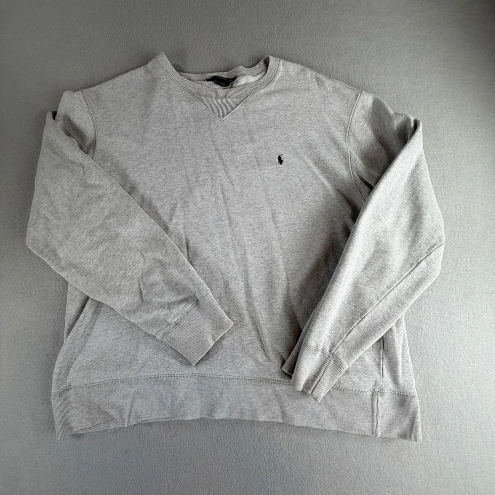 Polo Ralph Lauren Men's Gray Fleece V-Notch Crew Neck Sweatshirt Pony Pullover